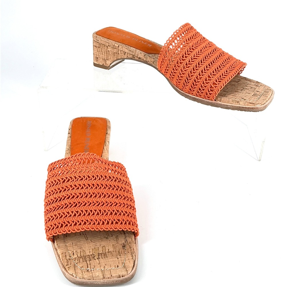 Donald Pliner Size 8.5 Orange Woven Cork Slide Sandals Heels NEW CLODIE $158 - Picture 3 of 16